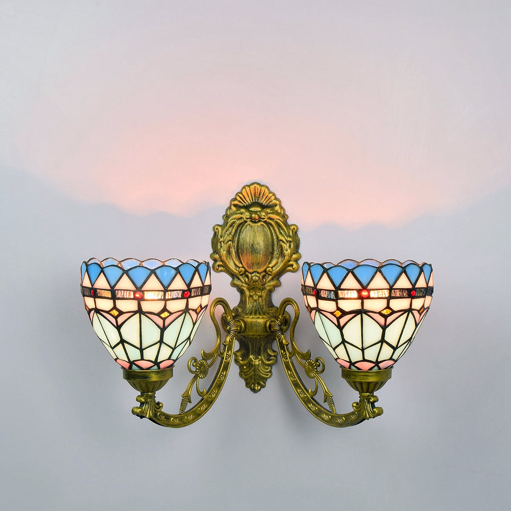Vintage Double Wall Sconce in Blue Tinted Glass