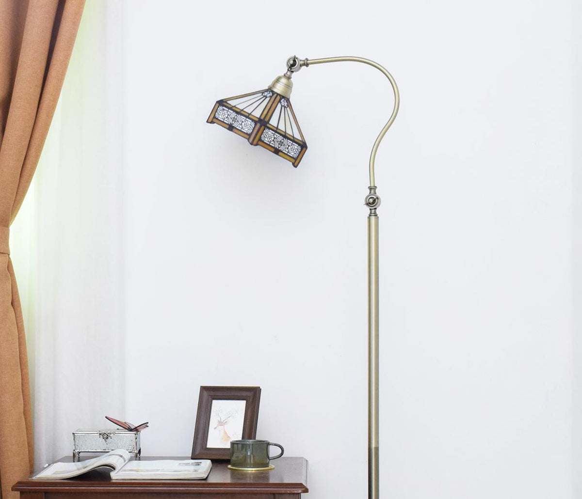 Vintage Floor Lamp in Bent Brass and Tinted Glass