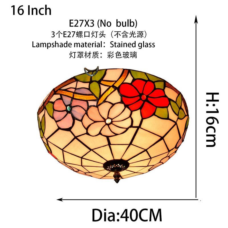 Vintage Floral Ceiling Light in Tinted Glass