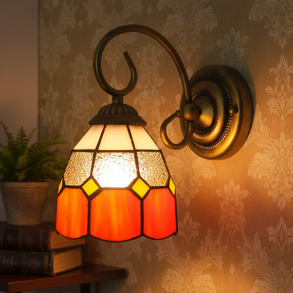 Vintage Stained Glass Wall Sconce in Warm Tones