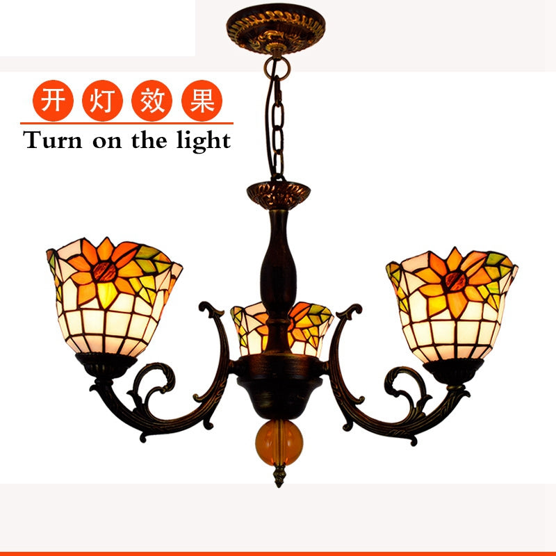Vintage Sunflower Stained Glass Chandelier
