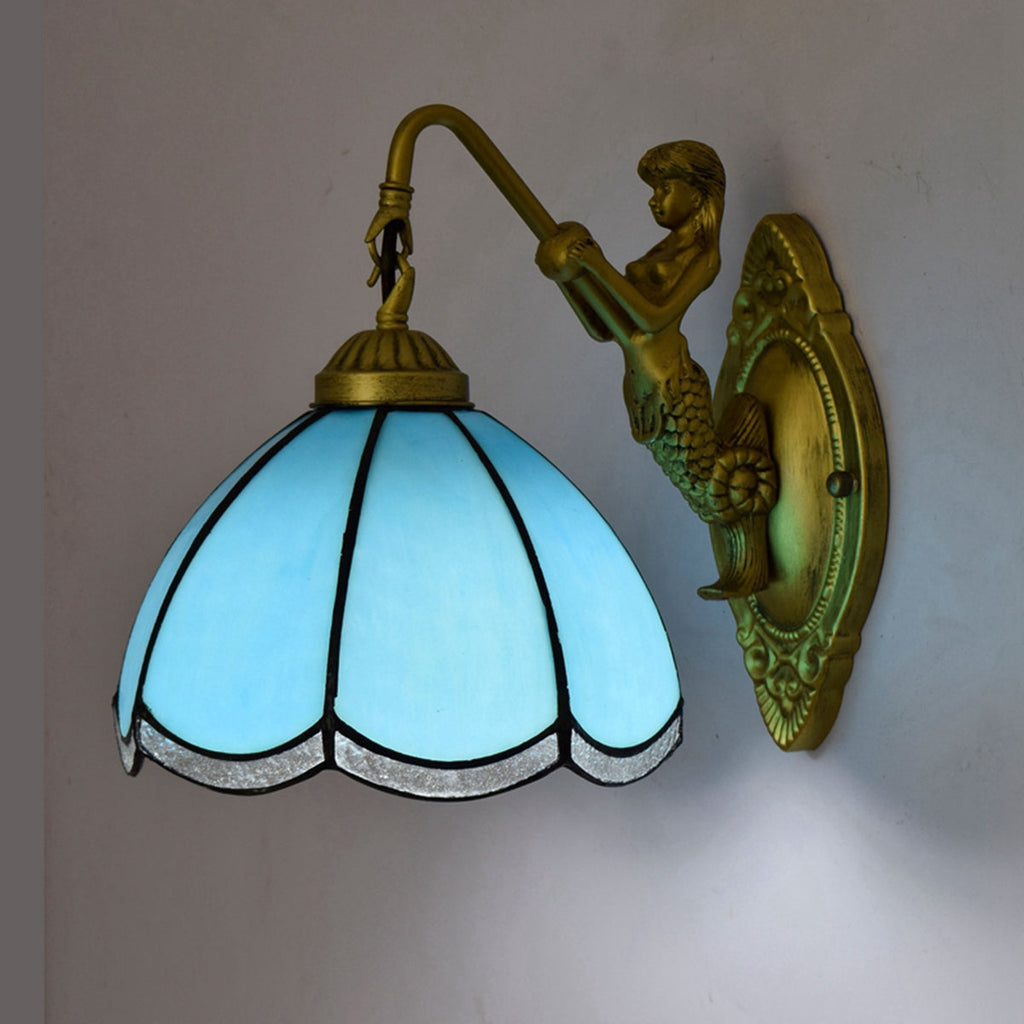 Vintage Tiffany Blue Glass Mermaid Wall Sconce