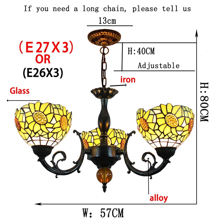 Vintage Tiffany Glass Chandelier with Sunflower Motif