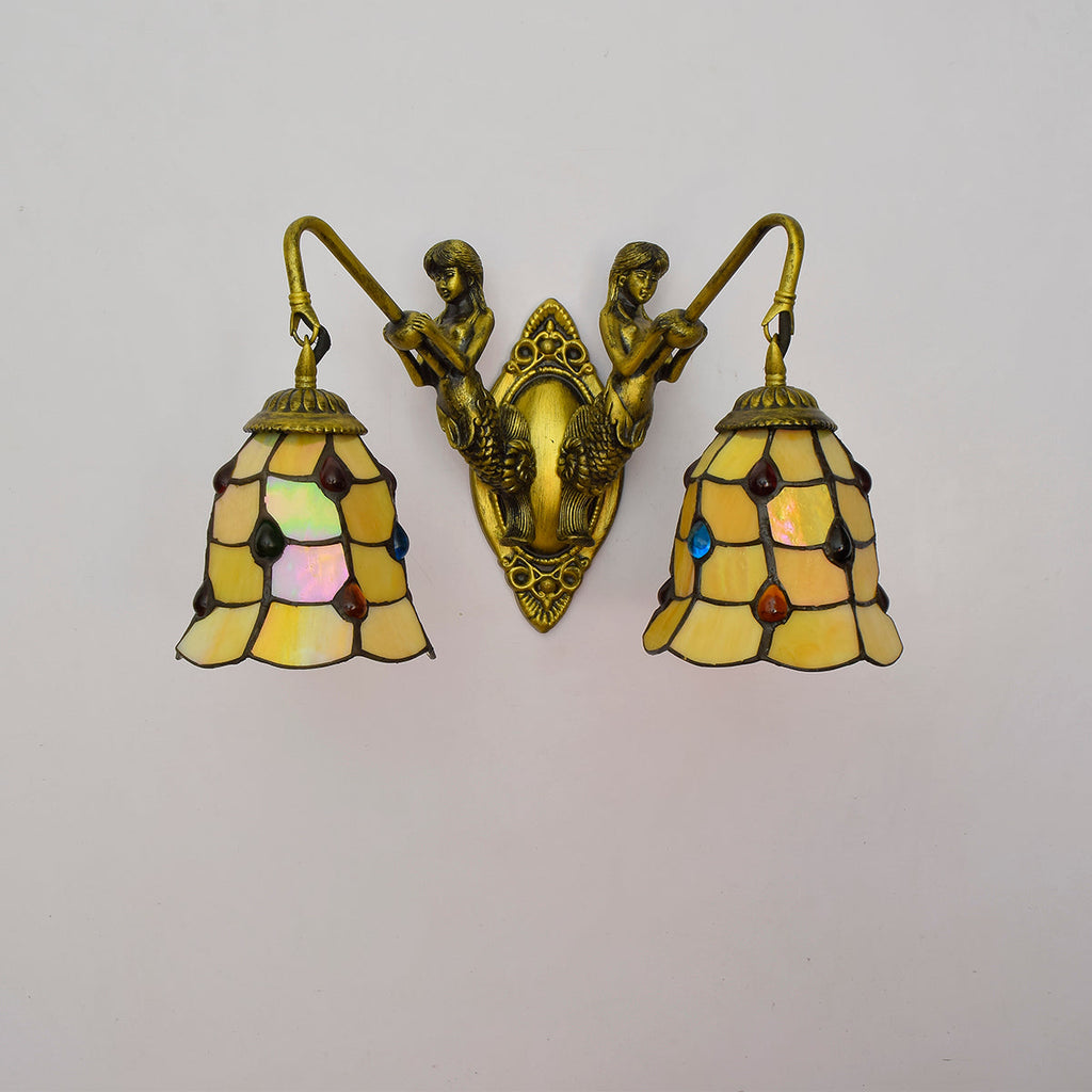 Vintage Tiffany Stained Glass Mermaid Wall Sconce