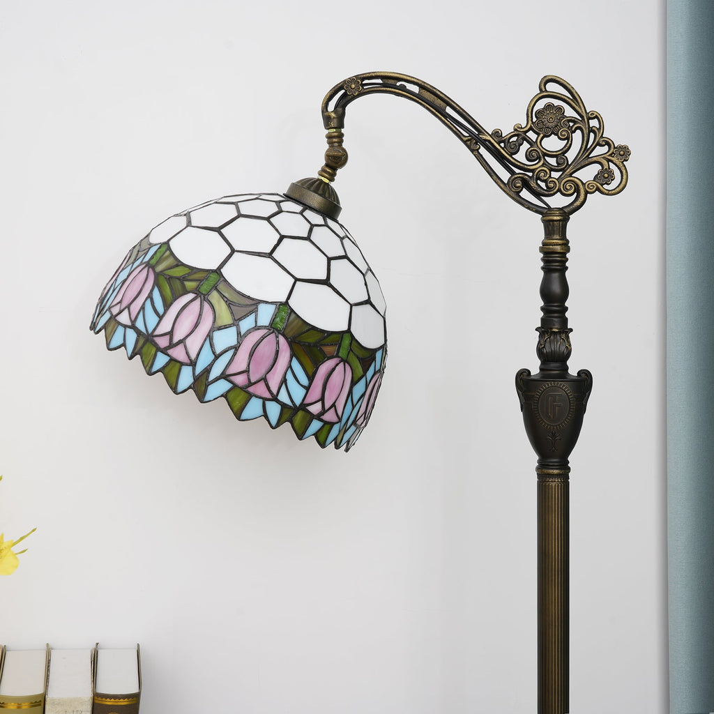 Vintage Tulip-Shaped Tinted Glass Floor Lamp