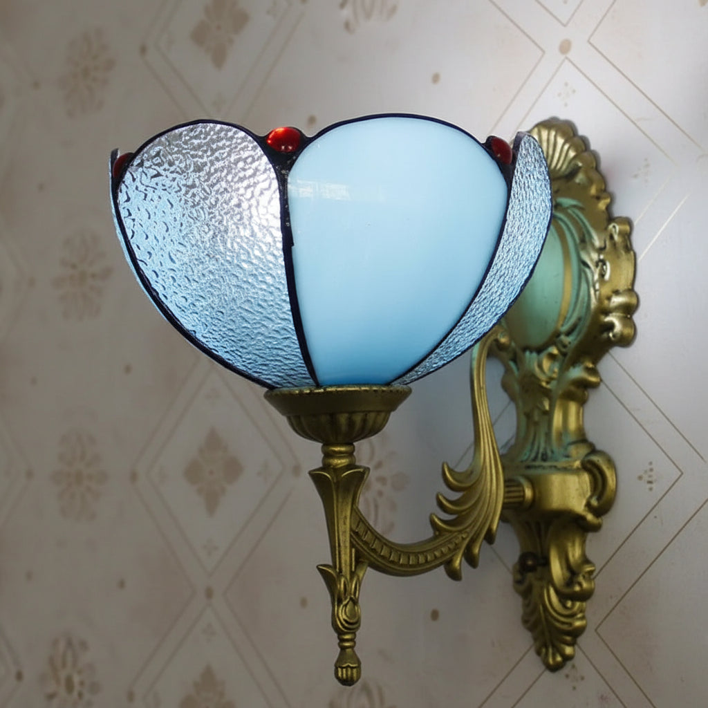 Vintage Wall Sconce in Blue Opal Glass and Antique Brass