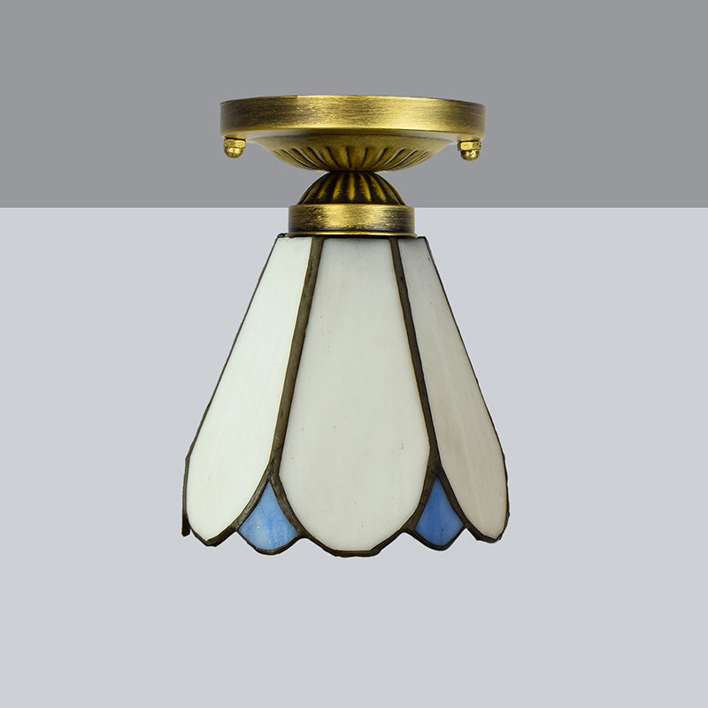 White and Blue Tiffany Style Stained Glass Ceiling Light