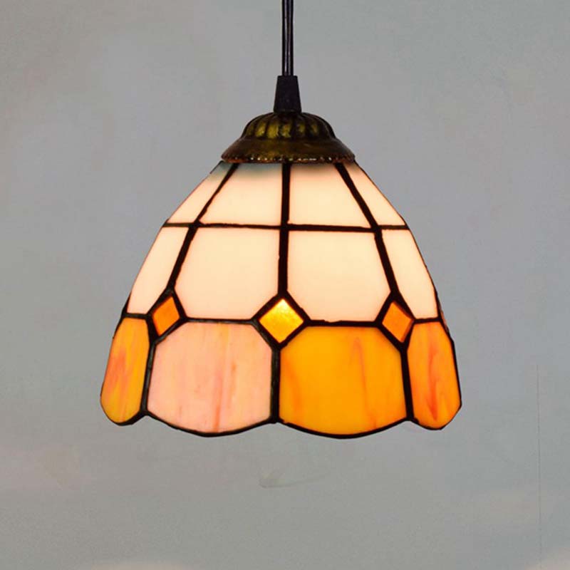 White and Yellow Tiffany Stained Glass Pendant Light