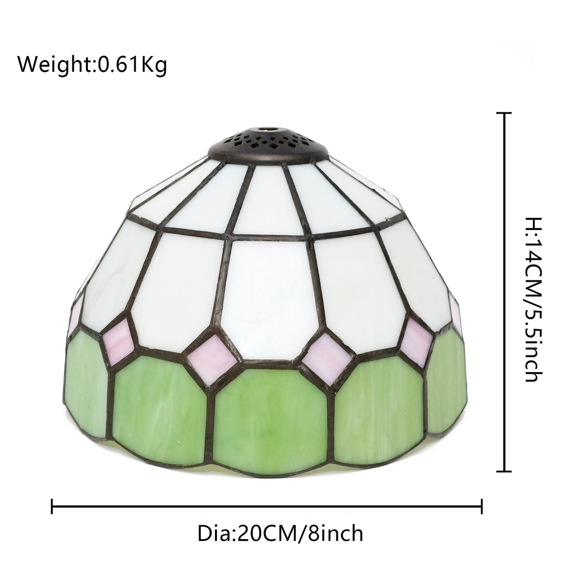White, Green and Pink Tiffany Tinted Glass Lampshade